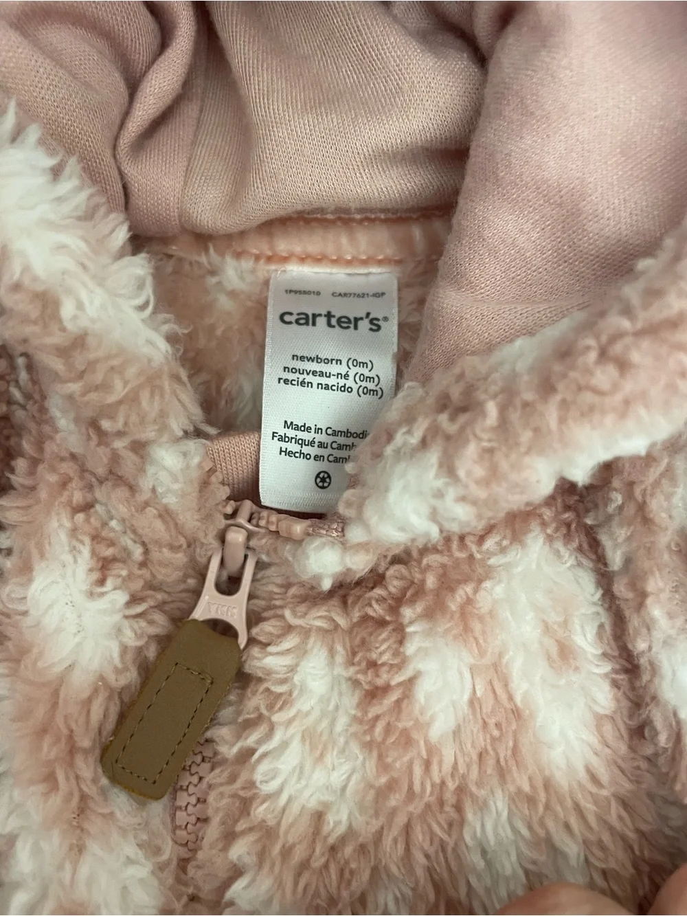Carter's Pink and Cream Plush Hooded Baby One-Piece